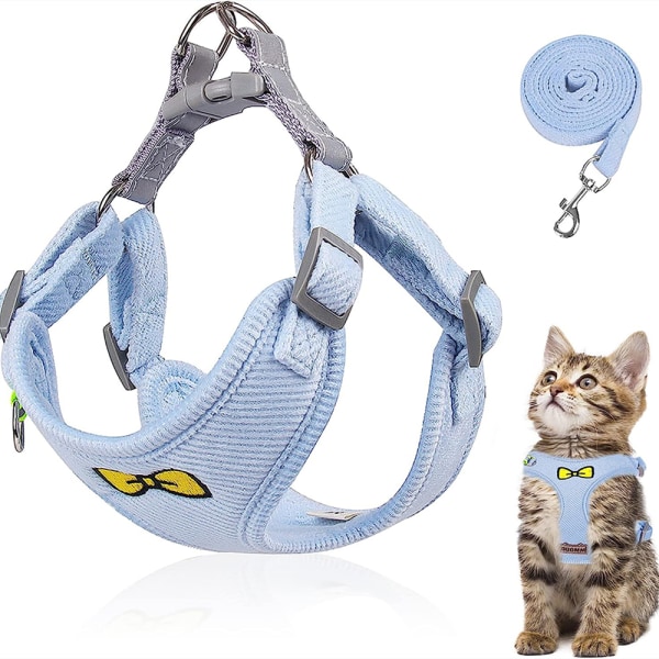 Kattebåndsett for katter, justerbar kattesele med bånd i polyester, båndsett for kattesele, sele for katter, rømningssikkert for kattunger, hunder (blå-S)
