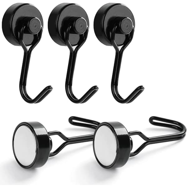 Magnetic Hooks, 5-pack, Strong Magnetic Hooks 30 kg, Neodymium Magnetic Hooks for Refrigerator Silver silver