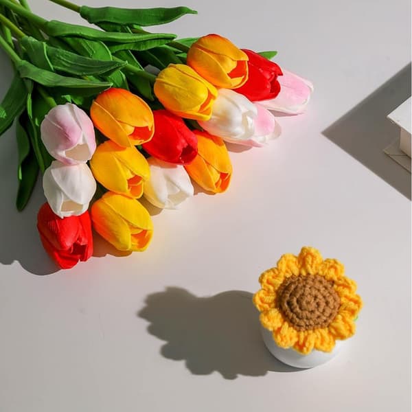 10-delt kunstig tulipanblomsteroppsats - Rosa Pink