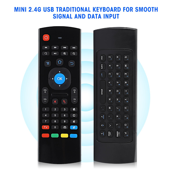 Trådlös Flymouse Fjärrkontroll Mini Multimedia Infraröd Studietangentbord 6 Axlar Somatosensorisk Dubbelsidig Multifunktionell TV-fjärrkontroll