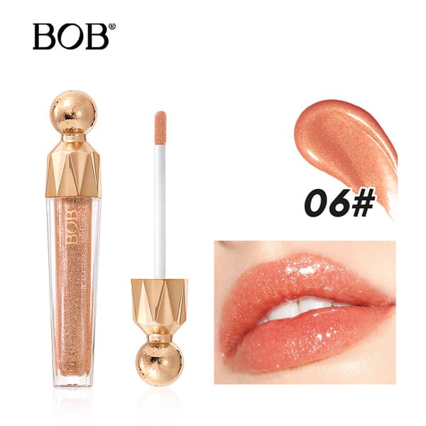 Bob skimrende lipgloss, langvarig, enkel å påføre, blank leppefarge med speilfinish 06