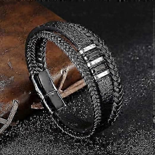 Sort læderarmbånd til mænd - Herregave 22.5cm