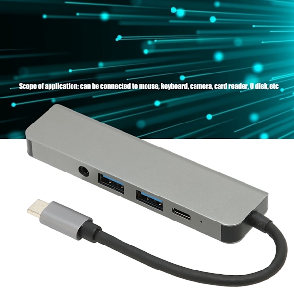 USB C Hub 5 i 1 5Gbps Överföring Typ C till Ljud PD Port Expander för Mus Tangentbord