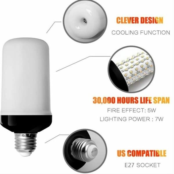 LED-lampa, 2-pack, E27, LED-lampa med flameffekt, 5 W