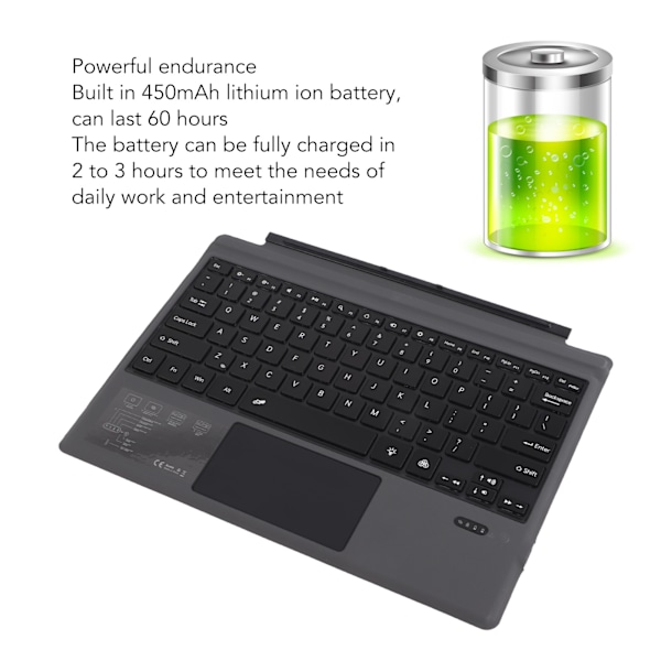 Magnetiskt Bluetooth-tangentbord Färgglad Bakgrundsbelysning Multi Touchpad Trådlöst Bluetooth 5.0 Tablet-tangentbord för Pro 3 4 5 6 7 Svart