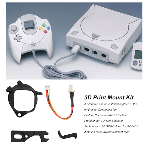 Konsolfläkt 3D-Print Monteringskit Ersättnings Mini Borstlös Kylfläkt Fäste för SEGA Dreamcast DC