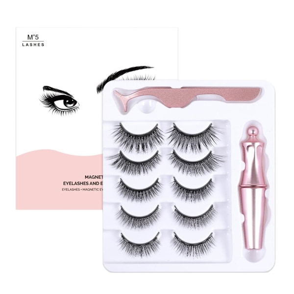 Återanvändbara Magnetiska Ögonfransar, 3D Faux Mink Hårset Med Hypoallergen Magnetisk Eyeliner Kit, Enkel Applicering Utan Lim - 5 Par