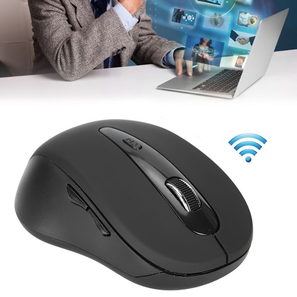 Trådlös Mus Långt Överföringsavstånd Mini Fyrvägs Scrollhjul Optisk Mus för Notebook Tablet PC (Svart)