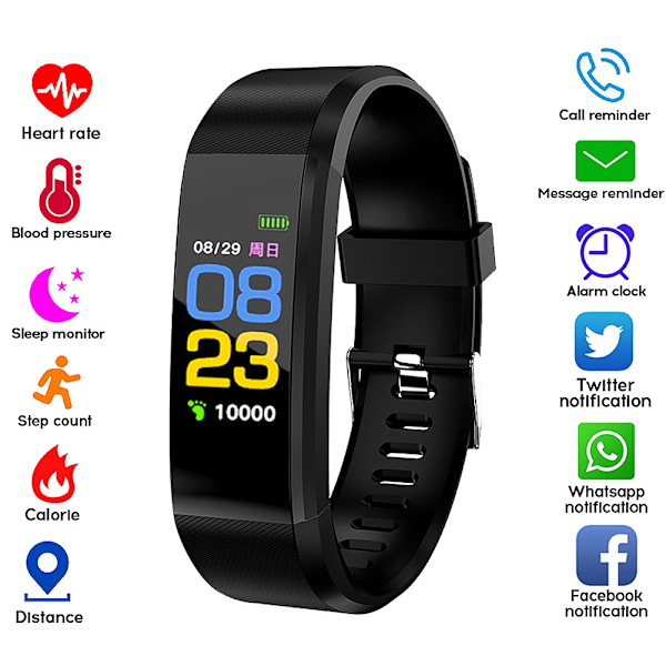 115 Plus Färgskärm smart armband Armband Puls Fitness Tracker (Svart)