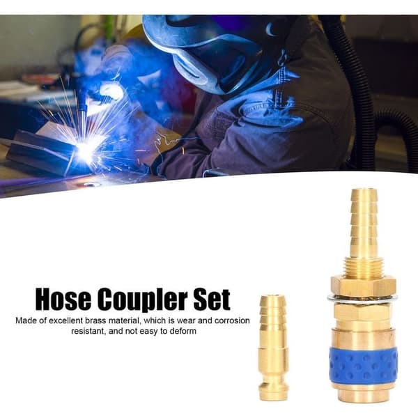 8 mm brænderslangeadaptersæt – messing – lynkoblingsfitting – MIG/TIG – blå