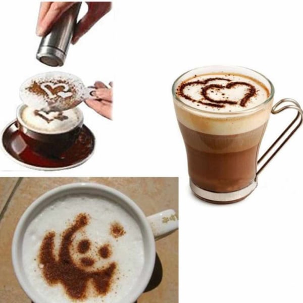 16 st/lot Coffee Latte Cappuccino Barista Art Stencils Cake Duster Mallar Kaffetillbehör