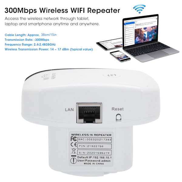 300Mbps Trådlös WIFI Repeater Wifi Range Extender Signal Amplifier Super Booster EU-kontakt