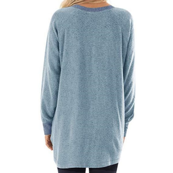 1 STK rundhalset kontrastlomme sweatshirt-lyseblå light blue M