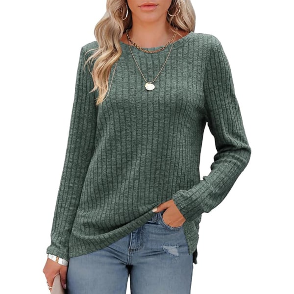 1 STK ensfarvet sweater--militærgrøn--M green L