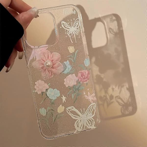 Soft TPU 3D Rose Flower Glitter Case for iPhone 15 Pro[TT]