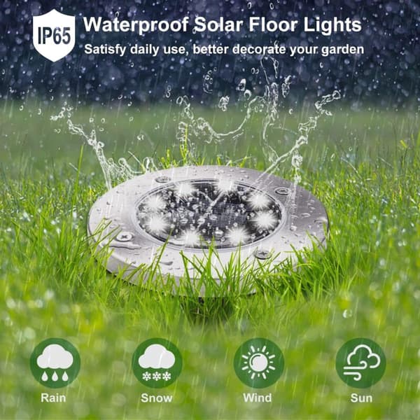 12LED Solar Gulvlampe Utendørs Hage IP65 Vanntett Utendørs Solcellelampe Kald Hvit