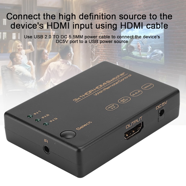 3 Port Switch 3X1 4K 60HZ Fjärrkontroll Tre in och En ut 24M1