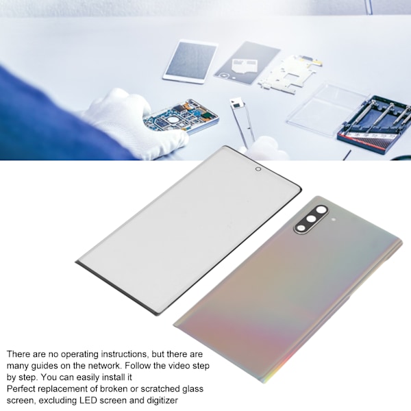 Ersättningsbaksida Glas Skärm Fram Glas Reparationskit för Samsung Galaxy Note 10 Färgglada