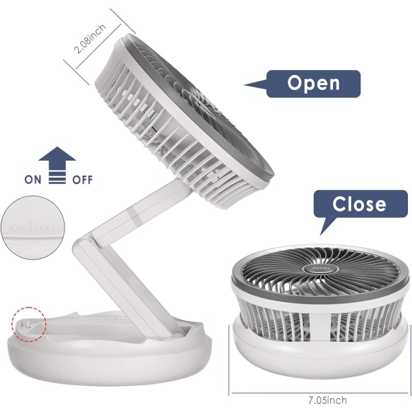 Skrivebordsventilator 7 tommer I Lille bærbar blæser med 4 vindhastigheder og krog I Foldbar, stille USB genopladelig personlig blæser til soveværelse Kontor RV Camping Air