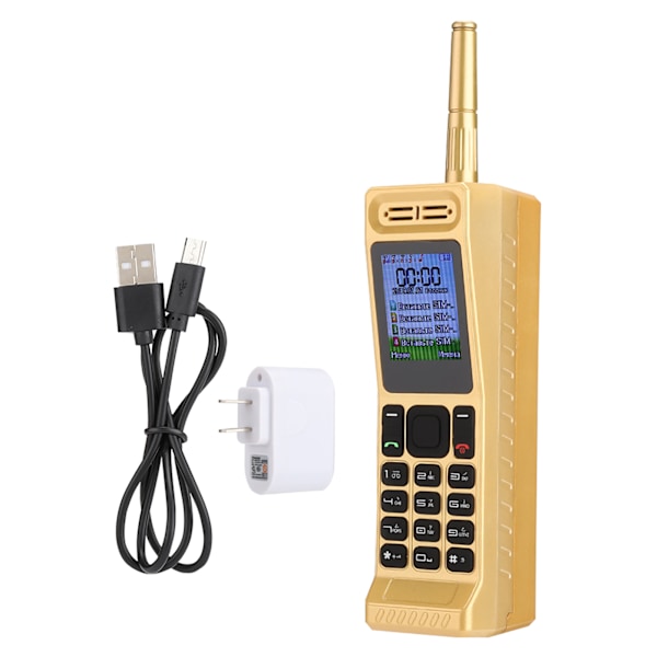 W2 Fyrkort Fyrdubbel Standby QuadBand 2G Retro Bluetooth 4800mAh Mobiltelefon 100240V US (Gyllene)