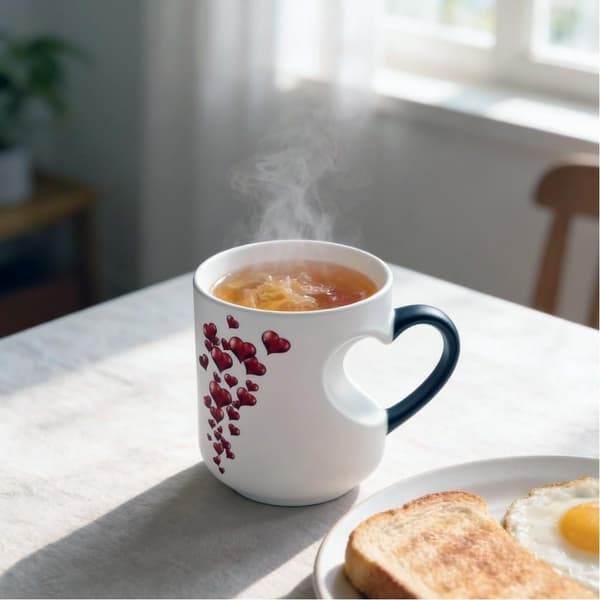 Heart-Shaped Color-Changing Magic Ceramic Mug, Temperature-Activated Reveals Red Hearts with Hot Drinks, Heart Handle Design