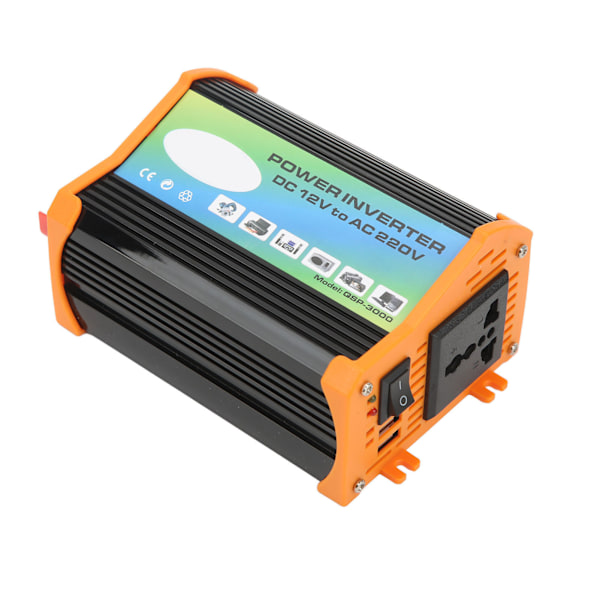 300W Modifierad Sinusvåg Bilinverter DC 12V till AC 220V Bilkraftinverter med Dubbla USB-Portar för Utomhusresor Svart