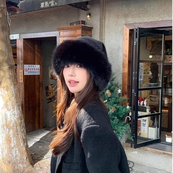 Blød Faux Fur Bucket Hat - Varm Vinter Mongolsk Hat med Øreklapper Sort[TT] Black 65