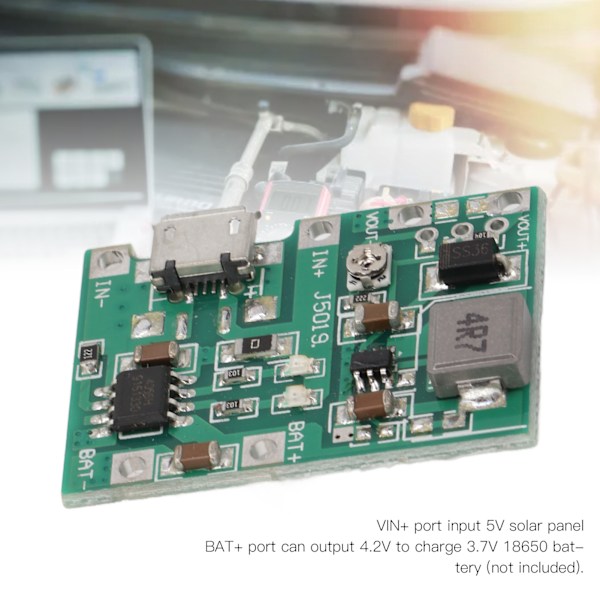 3,7V litiumbatteriladermodul solcelleforsterkerkretskort VIN+ BAT+ UT+ port for universell måler