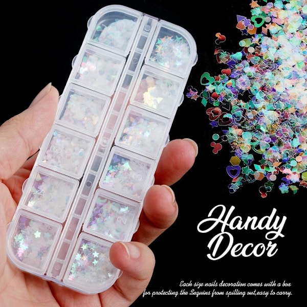 Lättapplicerade, Långvariga Iridescent Flakes Paillettes Designs, Holografiska Nageldekorationer, Unikt Nagellook För Kostnad och Tid