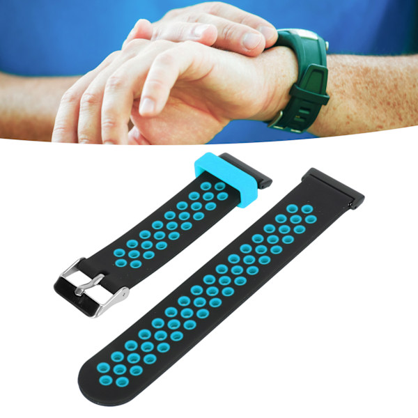 Smartwatch Strap Silicone Sweat Proof Breathable Adjustable Wrist Band for Watch Fit 2 Black and Blue