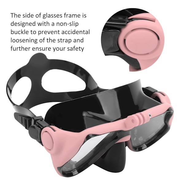 Dykkemaske med snorkel og silikon, dykkerbriller med kameraholder for Yi-kamera, rosa