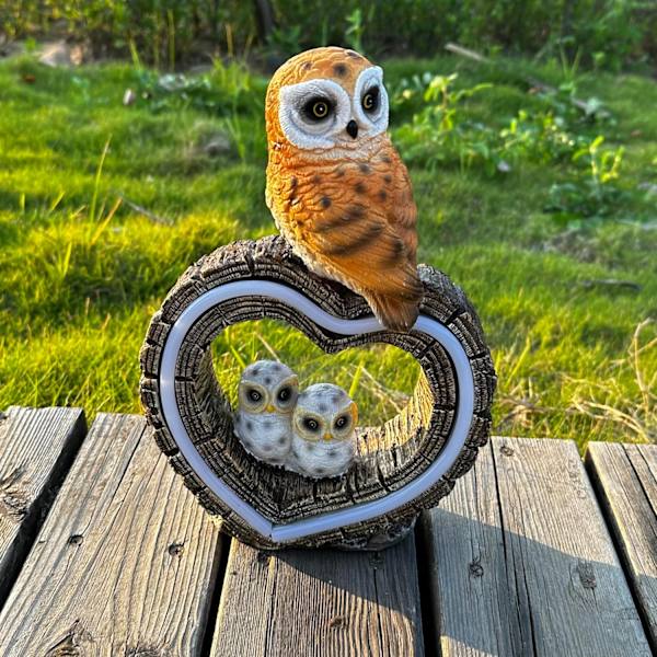 Solar Owl -puutarhapatsas, puutarhaveistos aurinko-LED-valoilla, ulkona vedenpitävä käsintehty hartsipatsas, rakkauslintupatsaskoristelu, sopii