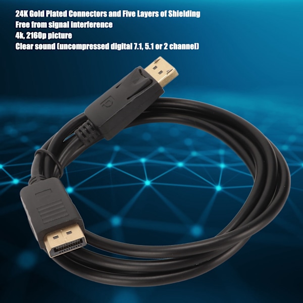 DisplayPort till DisplayPort-kabel 4K Fördröjningsfri DP till DP Adapterkabel för PC TV Monitor Projektor 1,8m