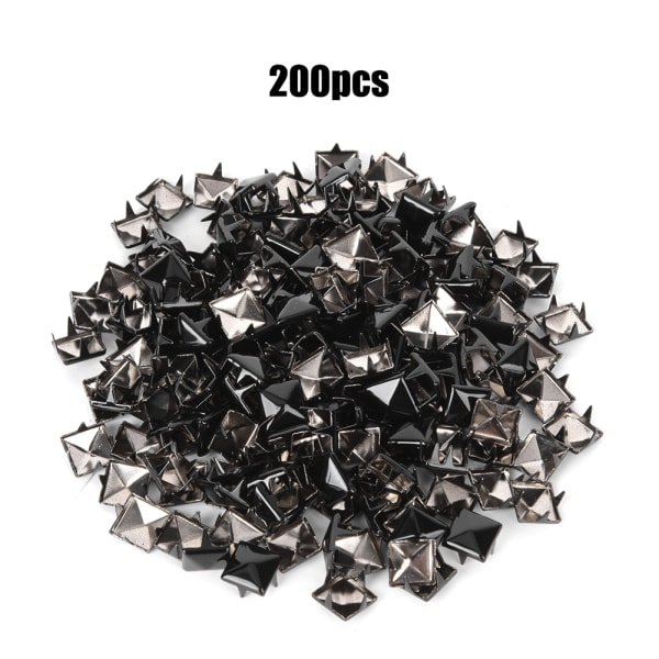 200 stk Firkantede nitter Metal Stilfulde DIY Sko Tasker Hatte Dekoration Tilbehør 9mmBright Black
