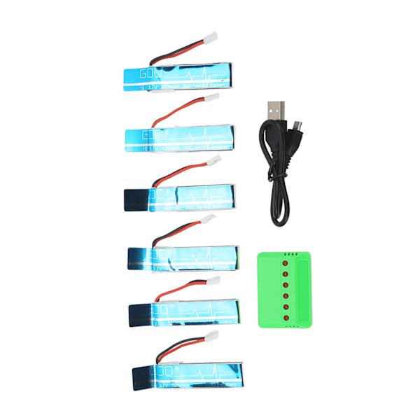 3.7V 520mAh 30C Litiumbatteri med Laddare för Wltoys XK K110S Fjärrkontroll Helikopter Reservdelar