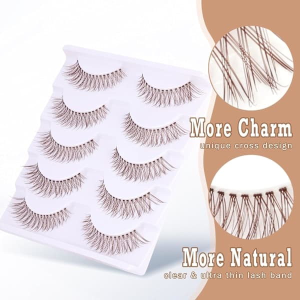 Brown False Eyelashes, Natural D Curl Cat Lashes, DIY Individual Lashes for Home Use and Beginners Z01 Z01