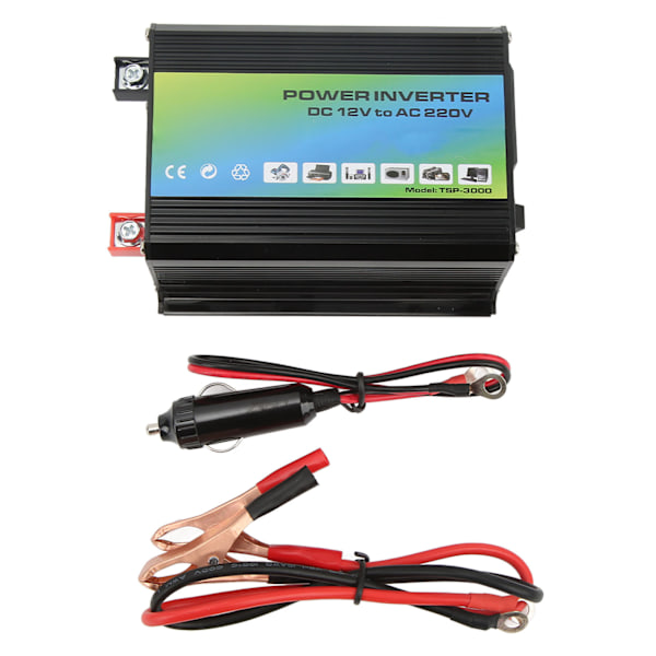 300W Strömriktare 12V till 220V ABS Med Dubbla USB-Portar Modifierad Sinusvågsomvandlare för Camping Semester Svart