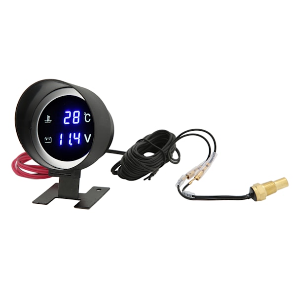 Rund digital vandtemperaturmåler LED voltmeter DC 9V‑36V med blåt lys til bil, motorcykel, ATV