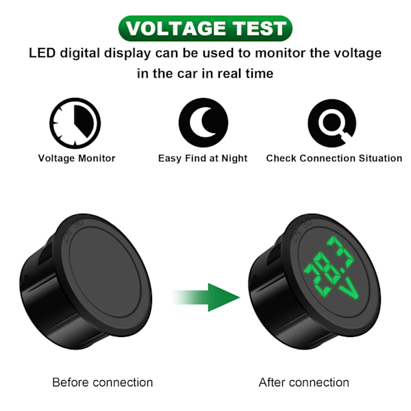 Set med 2 digitala voltmetertestare, LED-display, DC 5 ~ 100 V, LED, Svart