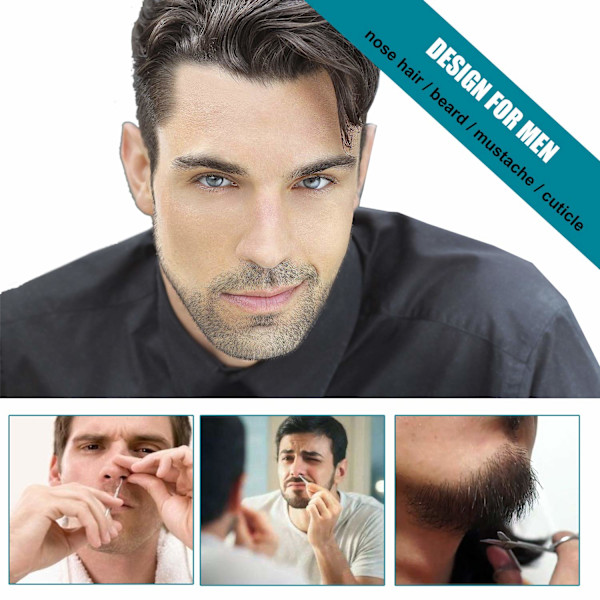 Ögonbrynssax, Professionellt grooming-set i rostfritt stål med ergonomisk design för ansiktshår, ögonbryn, näsa, mustasch, skägg, ögonfransar, öron