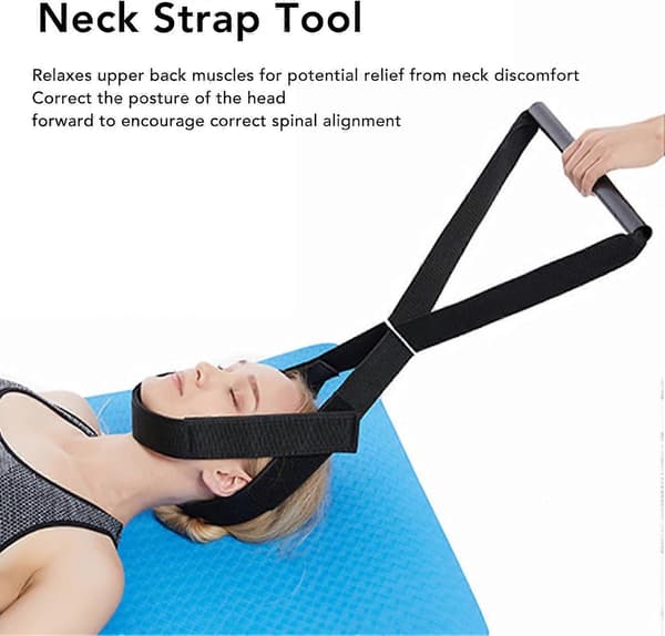 Neck Stretcher, Chiropractic Spinal Decompression Tool with Chin Strap. Cervical Neck Traction Device for Discomfort and Headache Relief