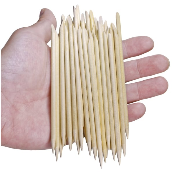 Naturligt apelsinträ, multifunktionell nagelbandspusher & precisionsspetsar, 100 st salongskvalitets manikyr- och pedikyrverktyg, 11,2 cm längd, 0,4 cm