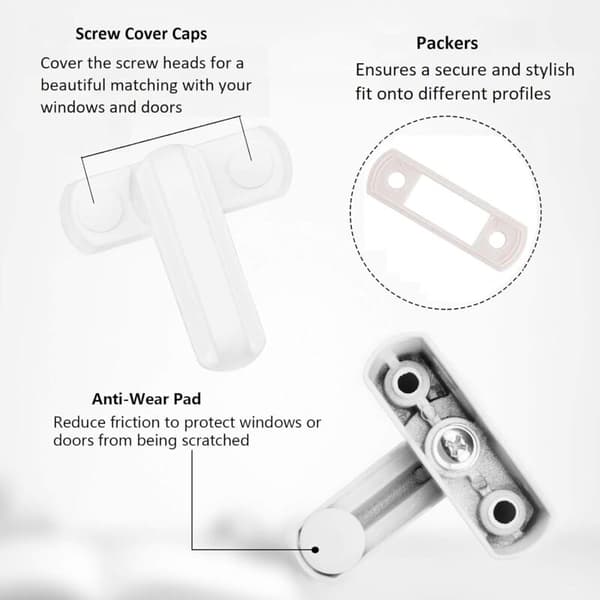 4-pack Zinc Alloy Window Locks - White Finish - Security for PVC Doors and Windows - Installation