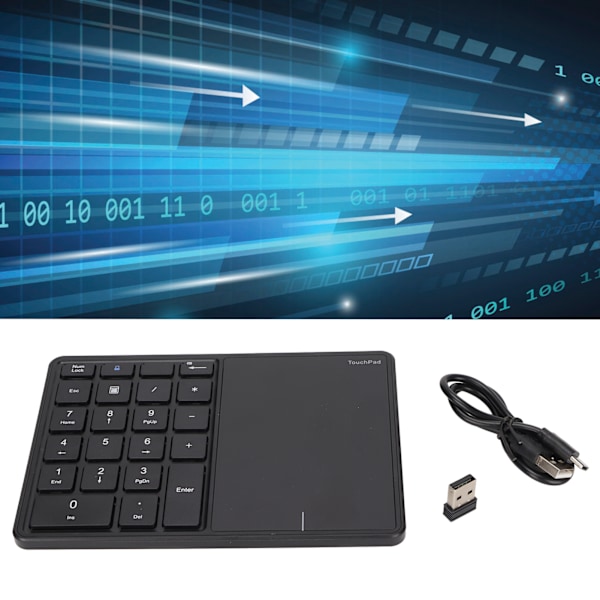Trådlöst numeriskt tangentbord med pekplatta, 22 tangenter, 2.4G dubbellägesanslutning, Type C-gränssnitt, svart tangentbord för bärbar dator