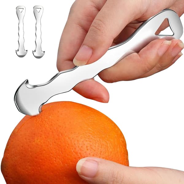 2-pak appelsinskrellere i rustfritt stål, multifunksjonell sitrusskreller for appelsiner, grapefrukt, sitroner, enkel fruktskreller og