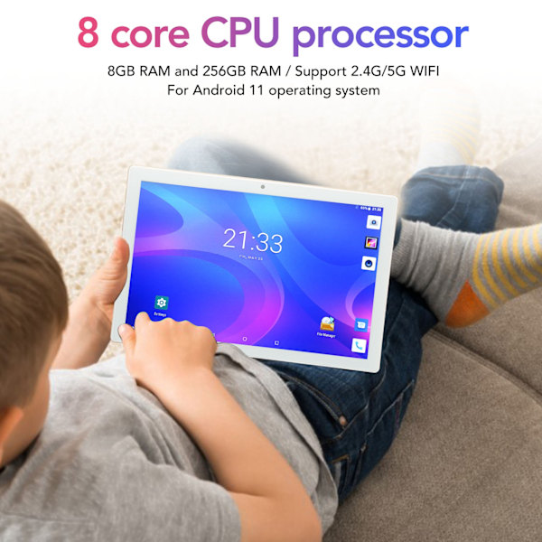 10-tums Tablet 4G RAM 8GB ROM 256GB Främre 8MP Bakre 13MP 1920x1200 Octa Cores 2.0GHZ 8800mAh Gyllene Tablet för Android11 100 till 240V EU-kontakt