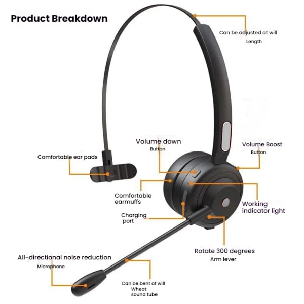 Hjässbygel Silver Business Bluetooth Headset med Mikrofon