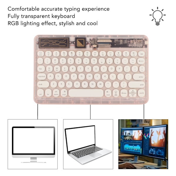 Retro Bluetooth Tangentbord Ultra Slim RGB Ljus Retro Trådlöst Mini Tangentbord för Hemresa Affärsresa Rosa