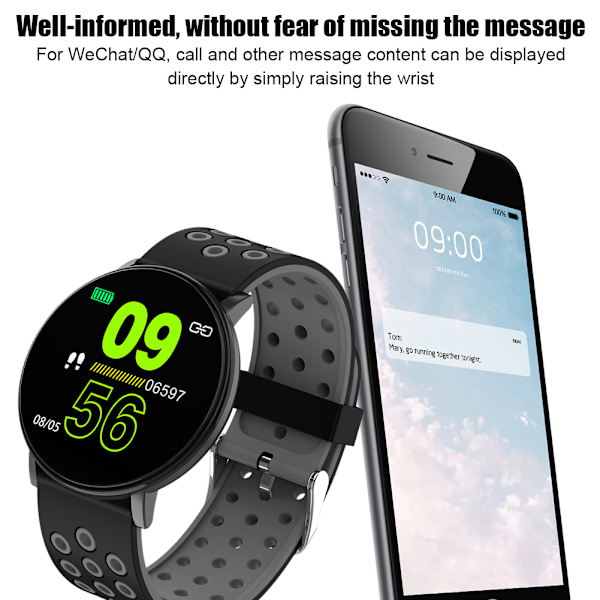 W8S Ultratunn Rund Skärm TPU-armband Puls Blodtryck Smart Armband