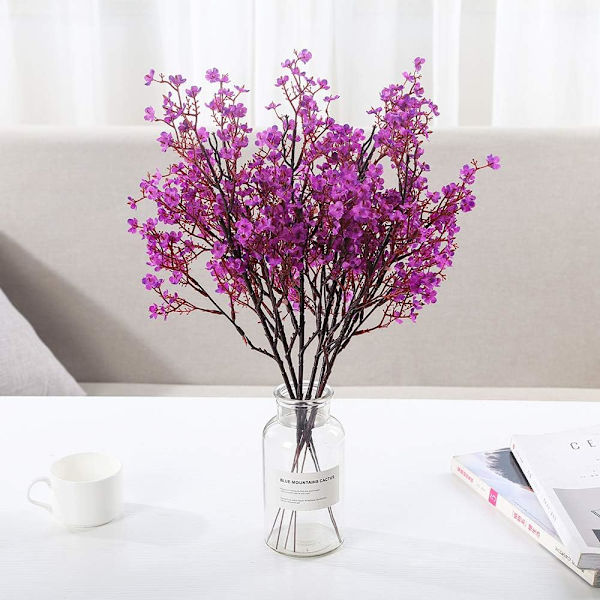 6 st Fall Faux Blommor Fake Babys Breath Blomma Bulk Konstgjord Gypsophila Bukett Siden Blommor Arrangemang Centerpieces för Hem Kök Sovrum Purple